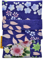 Vintage tarot bag, foldover tarot pouch in Japanese kimono silk, purple with floral pattern