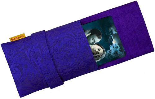 Royal Purple foldover pouch in English silk brocade. Large-format size.