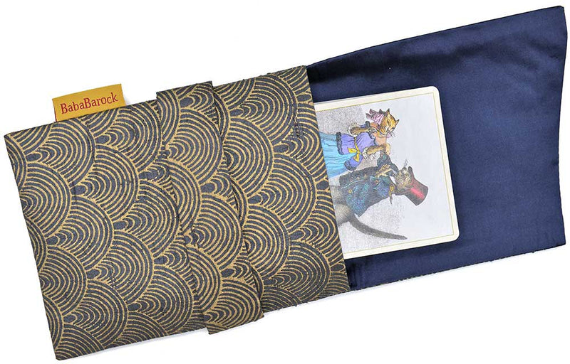 Tarot bag lined in silk, tarot foldover pouch in pure silk, bags printed by hand for tarot cards / decks.