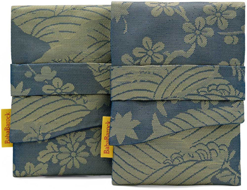 Dark Blue & Bronze Metallics - Japanese vintage silk foldover pouch