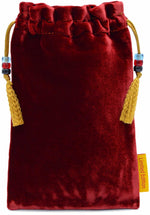The Fortune Teller tarot bag, Bohemian Cats drawstring pouch in burgundy red silk velvet.