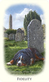 Fidelity card - Bohemian Fortune Telling Cards, loyalty oracle card by Baba Studio / BabaBarock with dog in graveyard.