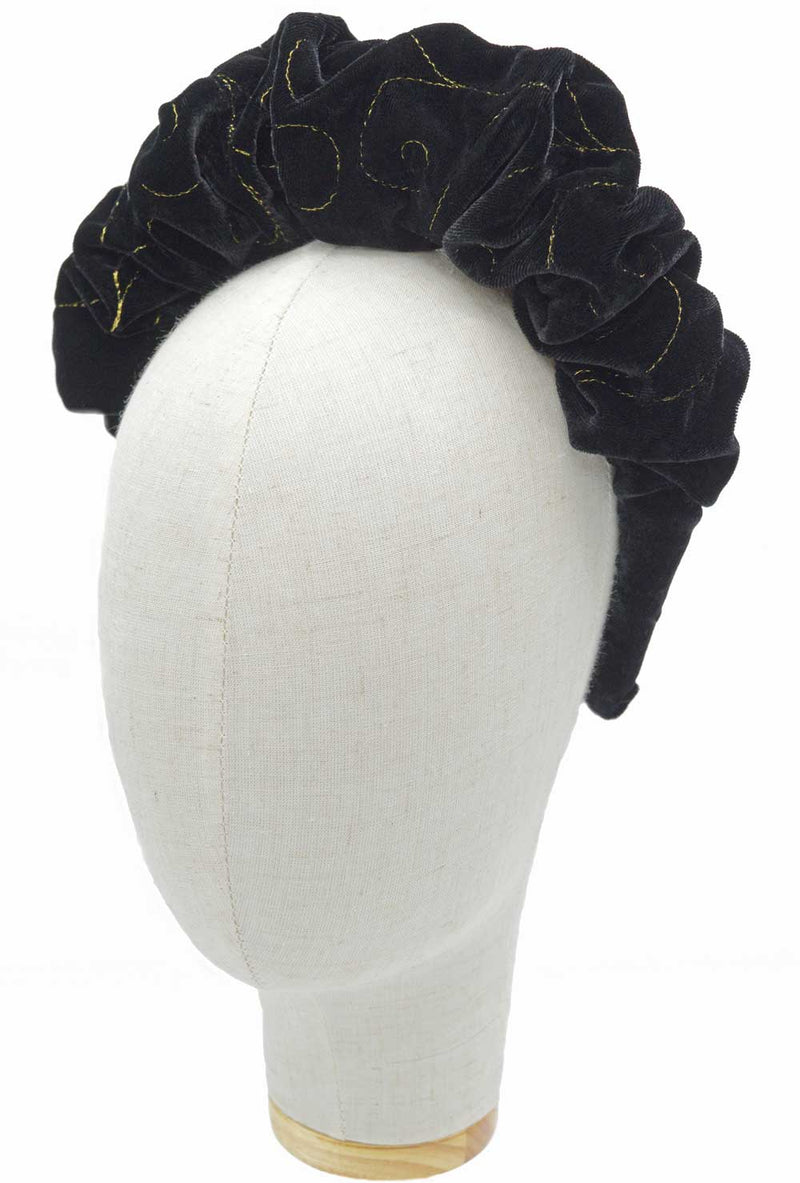 Black crown headband, embroidered Frida Kahlo style headdress for weddings, festivals, special events