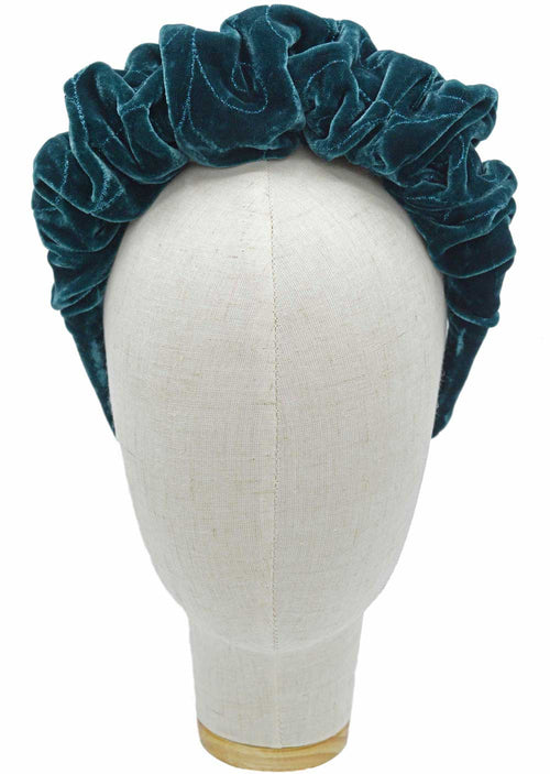 Frida Kahlo style headpiece in teal silk velvet, embroidered crown headband for women with long hair, short hair