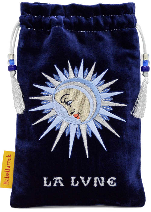 Embroidered tarot bag, silk velvet tarot pouch with embroidery, La Lune, The Moon