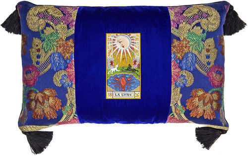 antique brocade, embroidered cushion, la lune, tarot cushion, tarot pillow, the moon