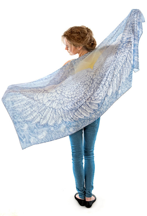 Wings of an Angel, pale version, pure silk-satin scarf/wrap. - Baba Store - 1