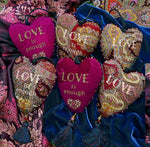 Love charm, stuffed hearts, embroidered, decorations, fabric decorations, love is enough
