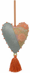 Hanging heart charm, embroidered decoration with antique silk & brocade by BabaBarock / Baba Studio