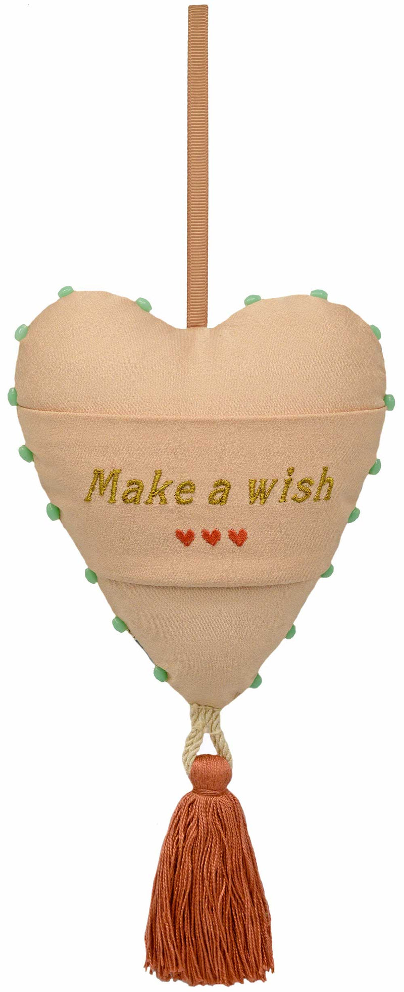 Antique fabric heart, hanging decoration in vintage fabrics, make a wish charm