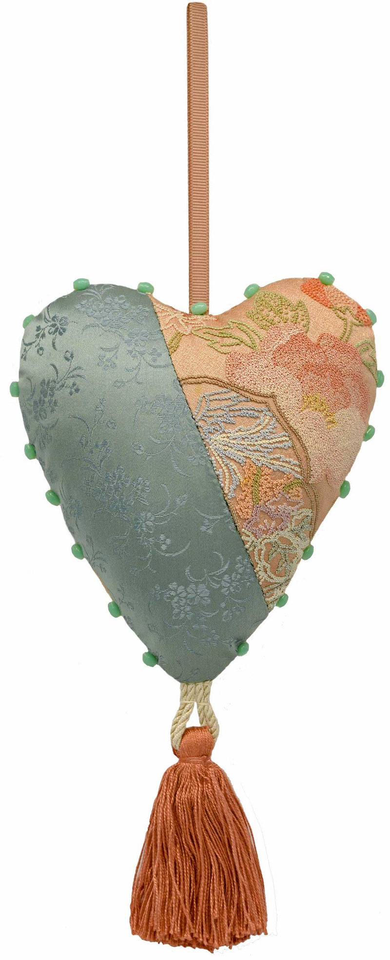 Love Heart Charm in Japanese kimono & antique brocade by Baba Studio / BabaBarock