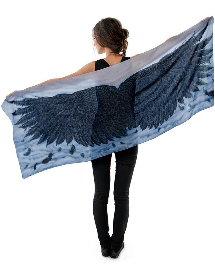 Wings of an Angel, black version, pure silk-satin scarf/wrap. - Baba Store - 3