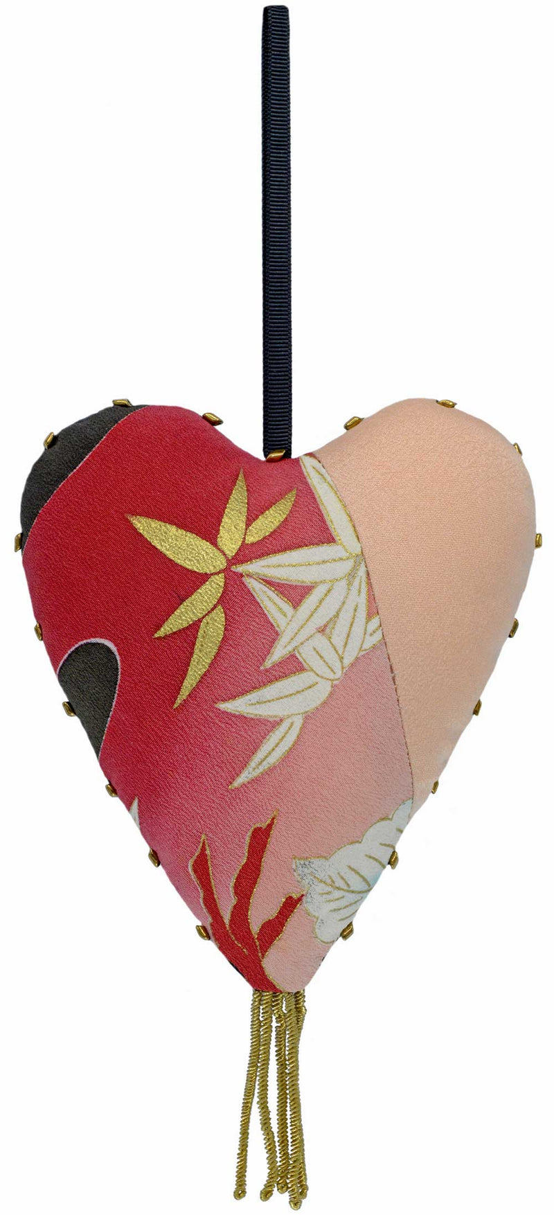Hanging heart decoration, stuffed heart ornaments in antique silk.
