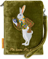 white rabbit, alice in wonderland, I'm late, embroidered, silk velvet, wristlet, pouch