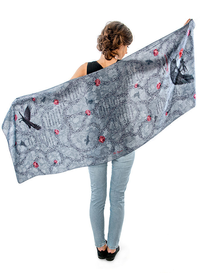 The Raven, pure silk-satin scarf/wrap. - Baba Store - 3