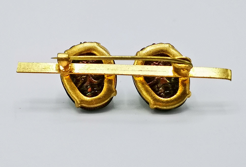 Vintage Egyptian Revival: Antique Silver Scarab Beetle Brooch With Crystal & Paua Shell