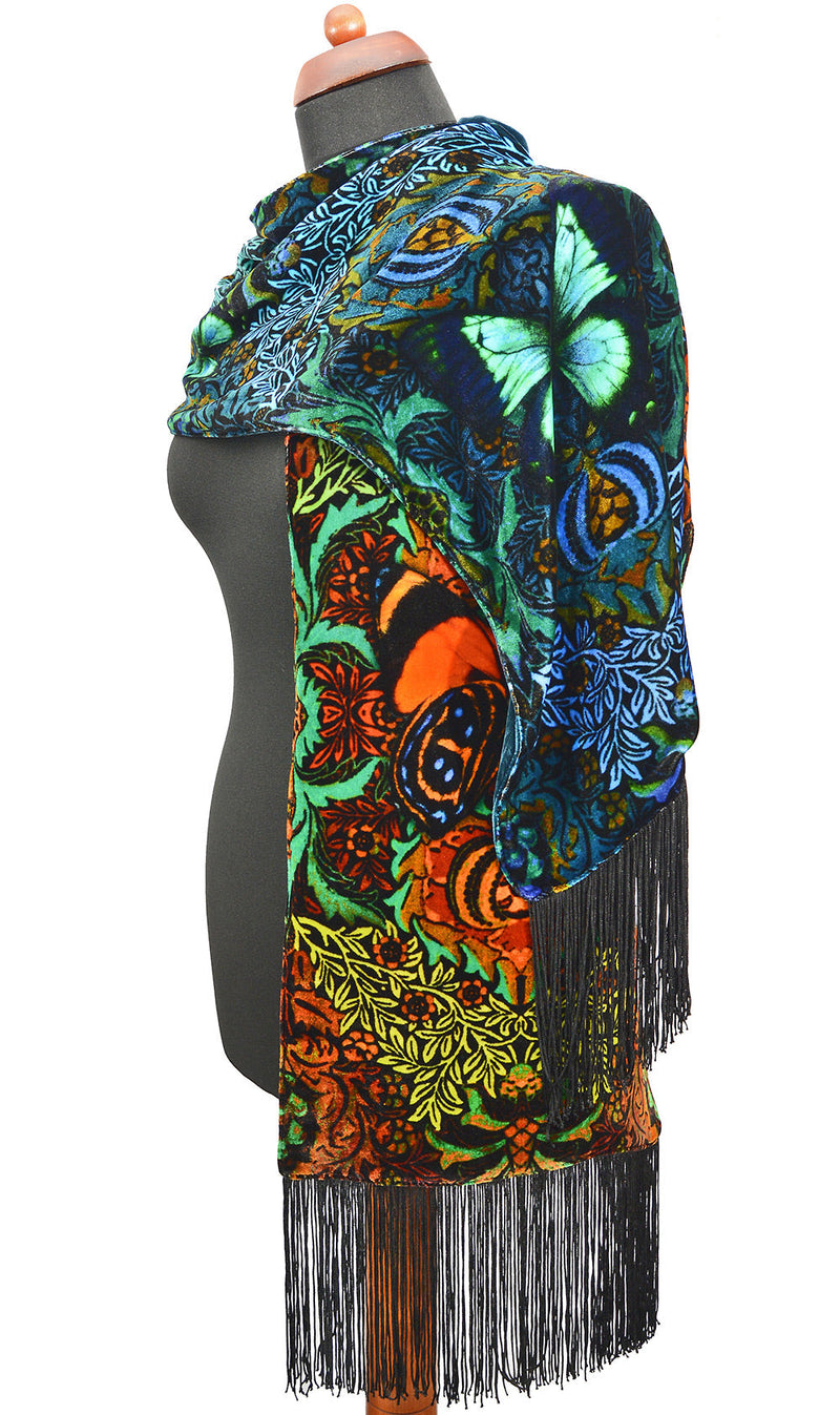 Butterfly Belle velvet scarf, vintage boho style, silk velvet wrap handmade by Baba Studio.