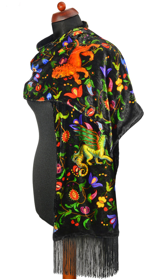 Mythical Beasts, silk velvet scarf. BURNT ORANGE back.