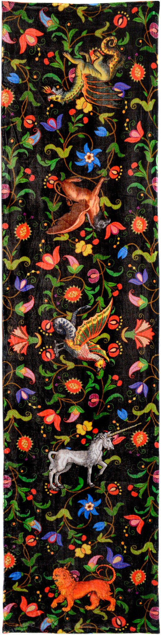 Mythical Beasts, silk velvet scarf, unicorns, manticore,dragon, griffin, medieval, irish design, printed velvet scarf, printed silk velvet, handmade