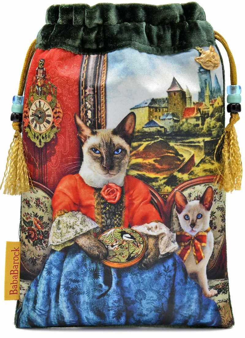 Bohemian Cats tarot bag by Baba Studio / BabaBarock, drawstring pouch with cat design