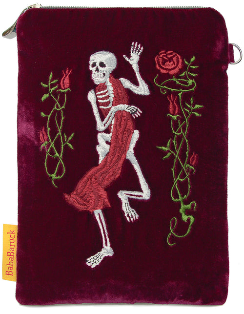 Gothic, dancing skeleton, embroidery, tarot bag, death card, taro pouch, tarot bag, Etteilla, wristlet, memento mori, embroidery, handmade