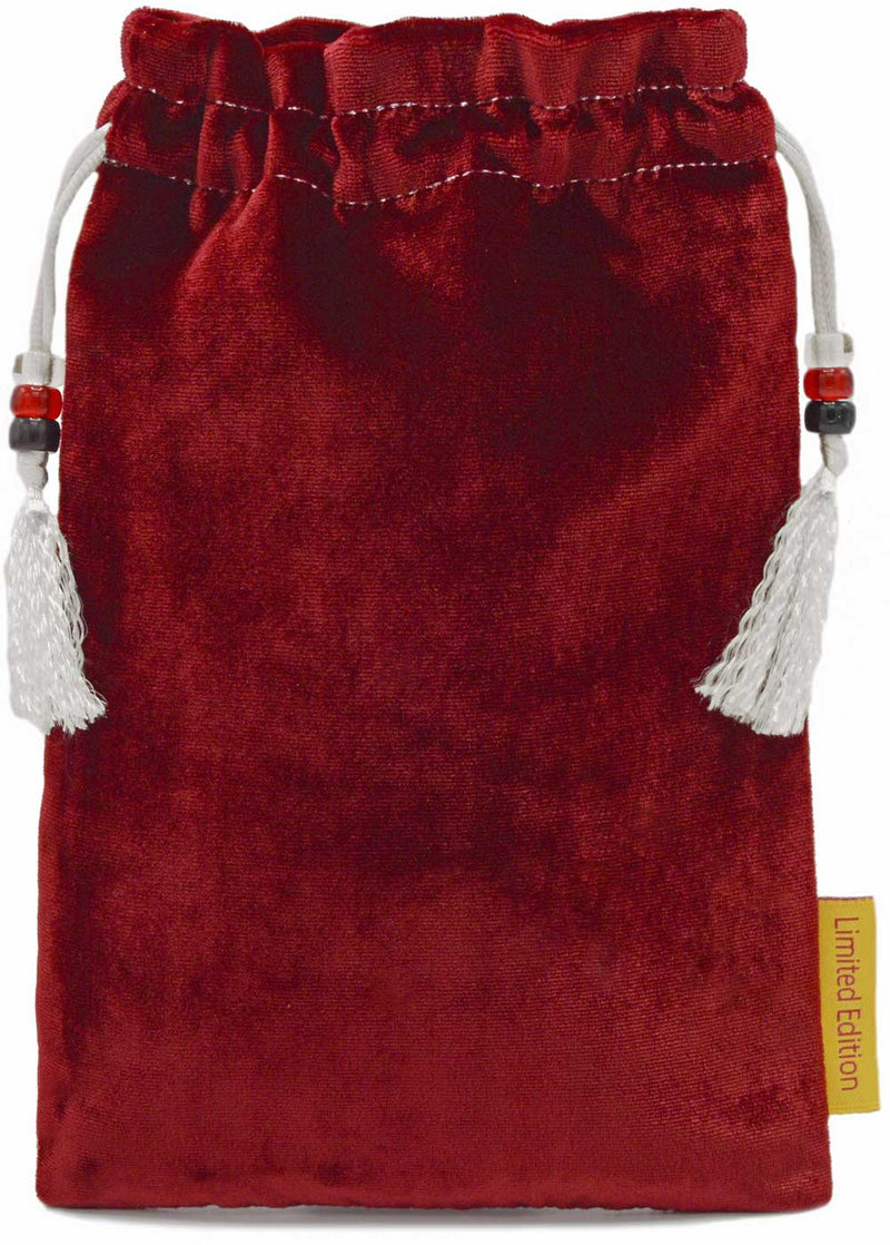 Bohemian Gothic Tarot bag, Strength drawstring pouch in red silk velvet.