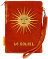 wristlet, silk velvet, embroidered, tarot bag, tarot pouch, le soleil, the sun