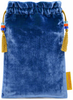 Blue silk velvet tarot bag, drawstring pouch for tarot decks, Tarot of Prague, The Moon print