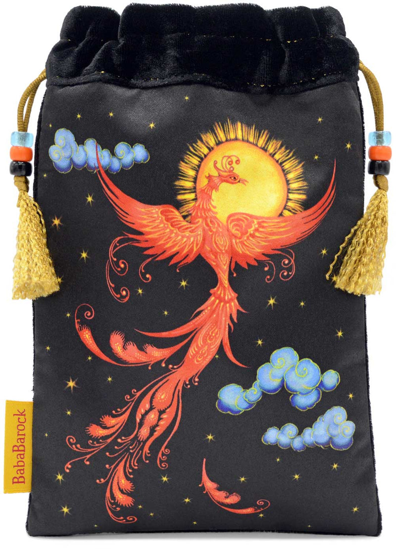The Firebird drawstring bag in black silk velvet