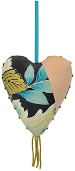 Heart charm decoration, hanging ornament handmade with antique kimono silks