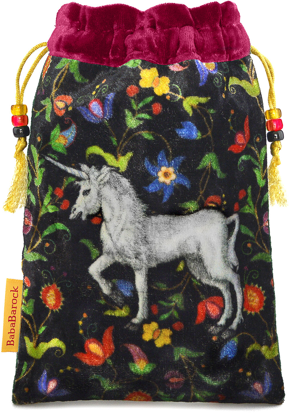 The Unicorn tarot bag. Printed on silk velvet. Burgundy red velvet ...