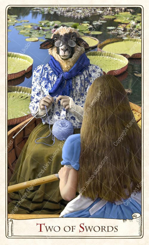 The Alice Tarot, the knitting sheep, alice through the looking glass, tarot deck, tarot cards