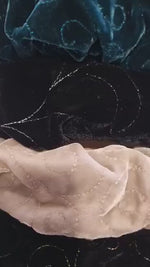 Embroidered silk velvet - handmade gathered crown in blue grey