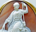The Goddess Fate. Victorian carved shell cameo brooch. Wonderful quality.