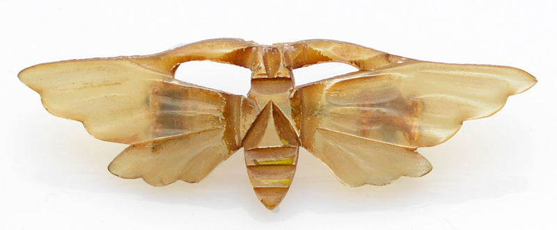 carved horn brooch, moth pin, insect jewelry, bonte, georges pierre, moth brooch