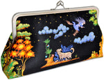 A Russian Fairytale, satin printed clutch bag with Palekh print from lacquer box. By Baba Studio