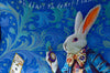 The White Rabbit, dark blue version, pure silk-satin scarf/wrap. - Baba Store - 5